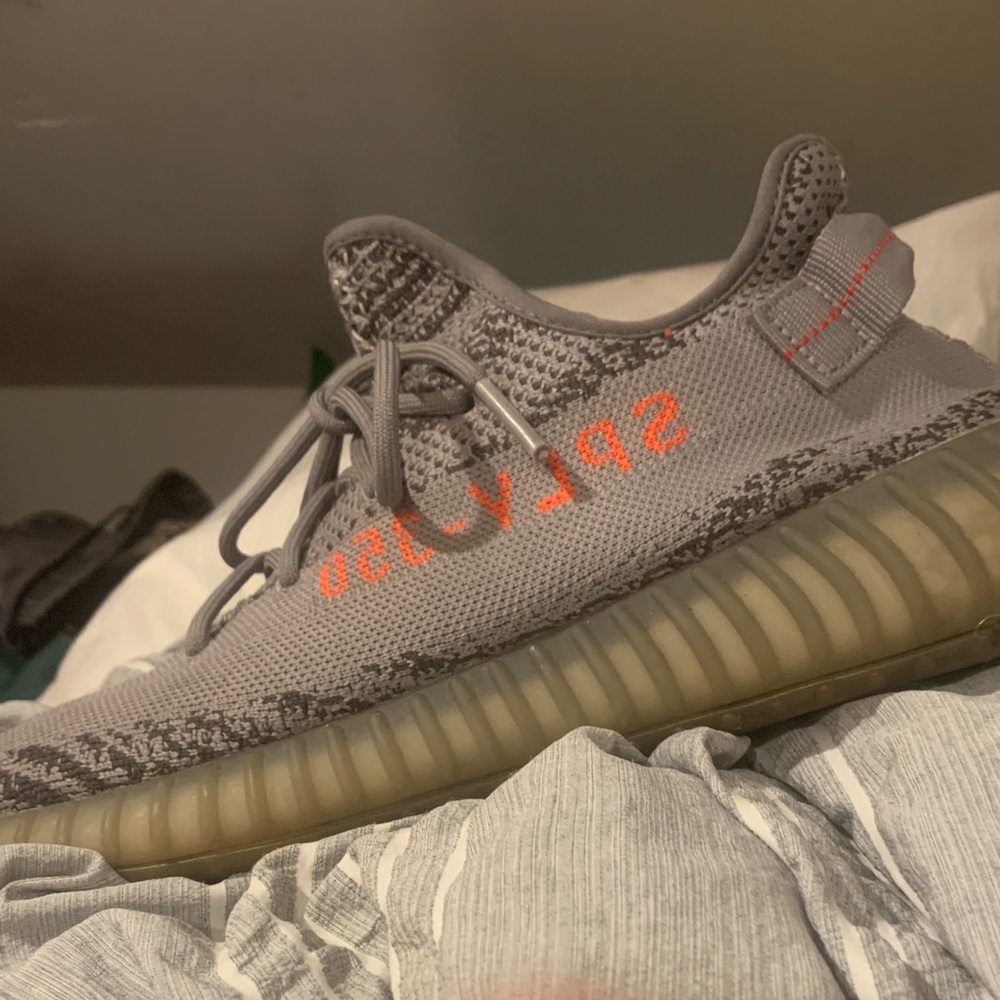 Yeezy Gray and Orange Athletic Shoes